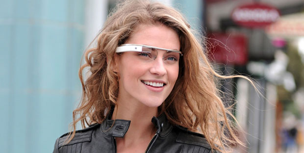 A woman wearing Google Glass