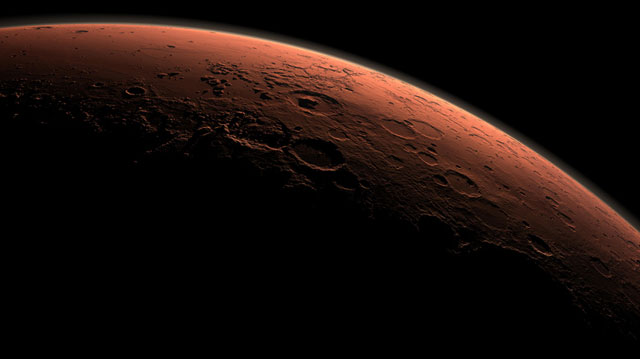 Computer-generated image of daybreak on Mars (NASA/JPL-Caltech)