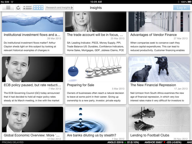A screenshot of the home screen of Investec's iPad app