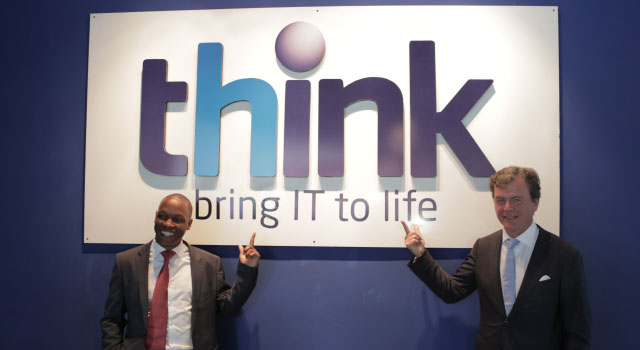 Tongai Maramba, GM Tigo Rwanda, and Millicom CEO Hans-Holger Albrecht at the launch of think in Kigali