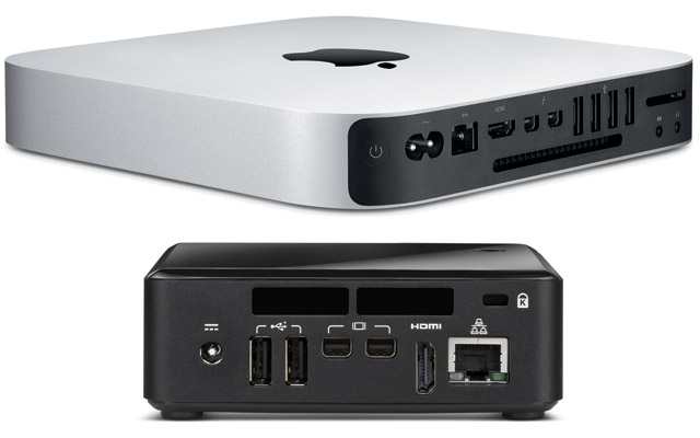 Apple Mac Mini, top, and Intel NUC