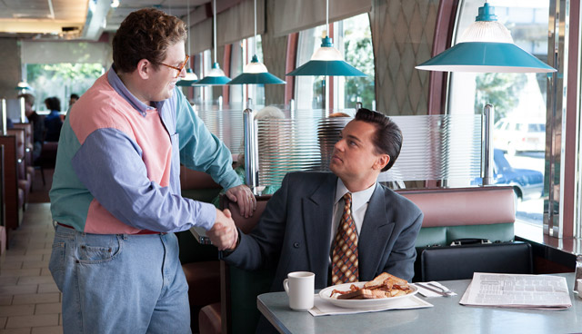 Jonah Hill and Leonardo DiCaprio as depraved traders in Wolf of Wall Street