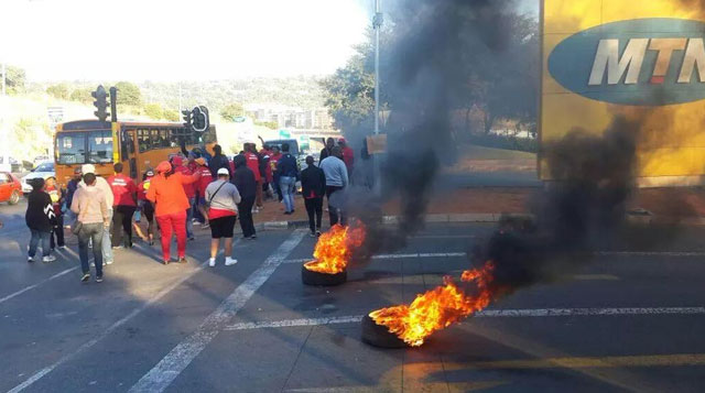 Scenes outside MTN's Fairland, Johannesburg in 2015 when workers went on strike