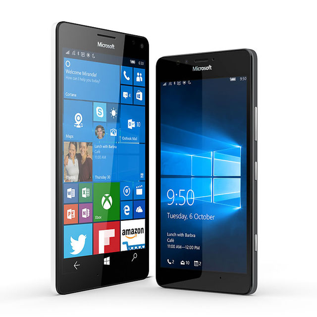 The Lumia 950 XL, left, with the smaller Lumia 950