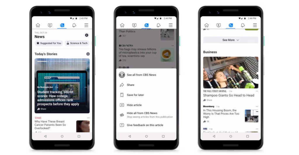 Facebook begins public testing of dedicated news tab