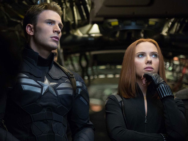 Captain America (Chris Evans) and Black Widow (Scarlett Johansson)