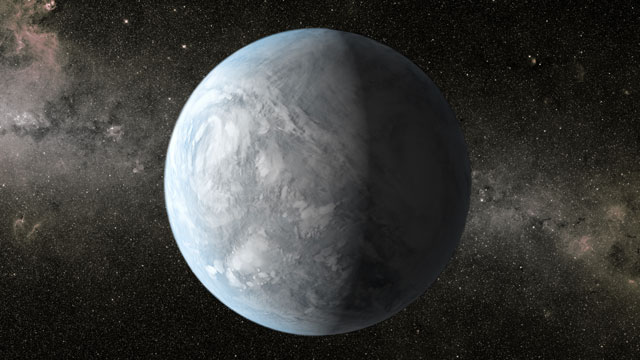 This artist's concept depicts Kepler-62e. The planet orbits its host star every 122 days and is roughly 60% larger than Earth in size. Scientists do not know if Kepler-62e is a waterworld or if it has a solid surface, but its discovery signals another step closer to finding a world similar to Earth. Credit: Nasa/Ames/JPL-Caltech