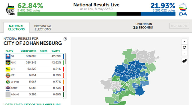 News24's interactive election maps drew live results data from the Electoral Commission of South Africa