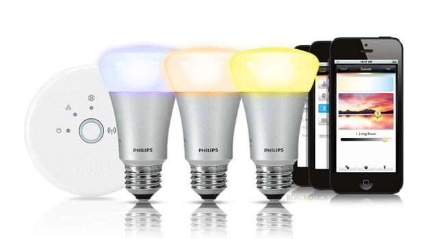 The Philips Hue LED light can display 16m colours and is remotely controllable via a smartphone app