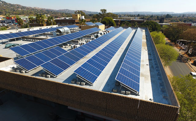Solar panels on a building near Cresta in Johannesburg that form part of the FedGroup project