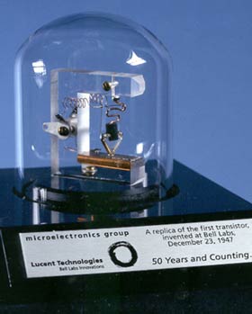 Replica of the first ever transistor, manufactured at Bell Labs in 1947