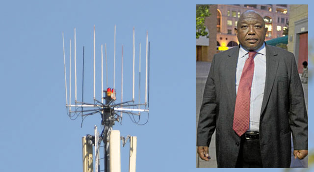 An iBurst tower in Johannesburg and, inset, Icasa councillor Joseph Lebooa (image: Mail & Guardian)