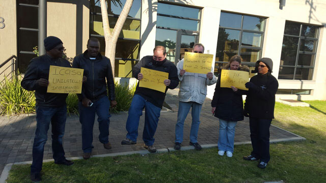 Some of the Icasa employees demonstrate after going on strike on Monday