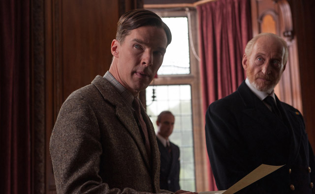 Alan Turing (Benedict Cumberbatch, left) with Alastair Denniston (Charles Dance)