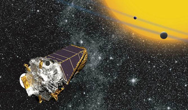 Artist’s impression of Kepler as it looks at planets transiting distant stars. Nasa Ames/ W Stenzel/wikimedia