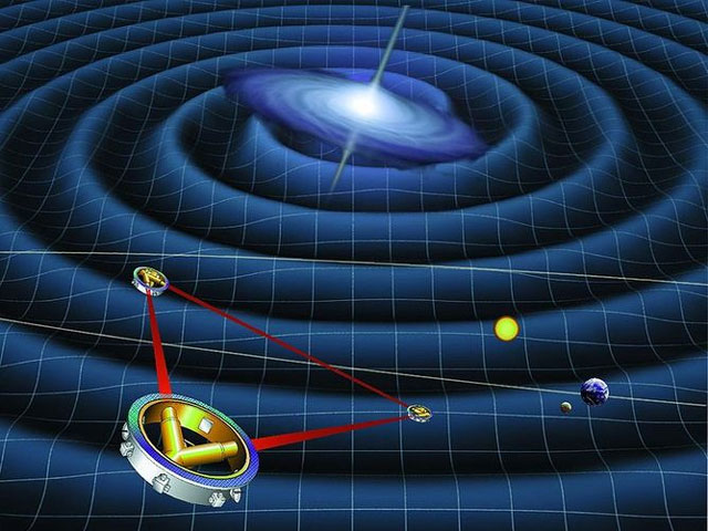LISA, a planned space-based laser interferometer, could study astrophysical sources of gravitational waves in detail. Image: Nasa