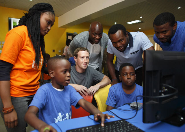 Mark Zuckerberg talking to kids at a summer coding camp in Yaba, Nigeria