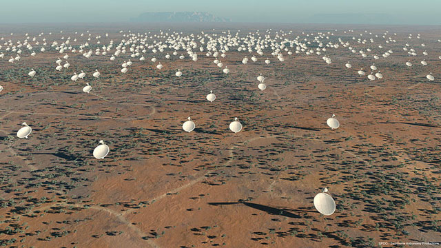 Artist’s impression of the 5km diameter central core of antennas of the Square Kilometre Array, which will help shed light on fast radio bursts. Swinburne Astronomy Productions for SKA Project Development