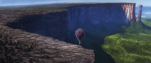 Up is about a cranky old geezer called Carl Fredericksen who, for reasons best discovered while watching the film, embarks on a trip to Paradise Falls in Venezuela by tying hundreds of balloons to his house and letting them carry him away in search of a childhood dream