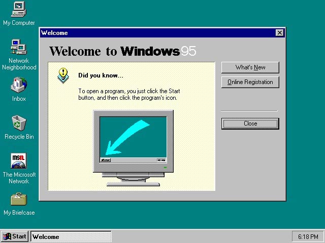 What Windows 95 looked like upon first boot