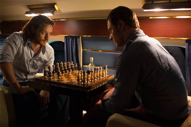 A game of chess, old friend? McAvoy and Fassbender pit their rival ideologies against each other