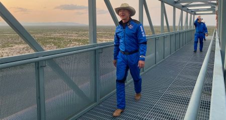 Inside Amazon’s effort to challenge Musk’s Starlink Jeff Bezos at the Blue Origin launch site in a file photo