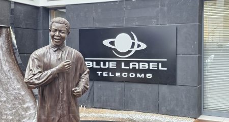 A statue of Nelson Mandela at Blue Label's head office in Sandton, Johannesburg