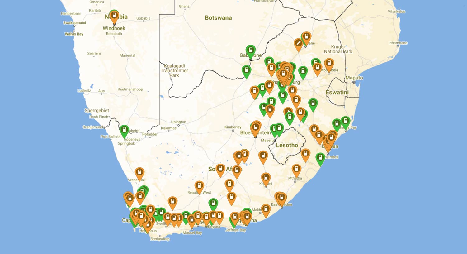 PlugShare South Africa map