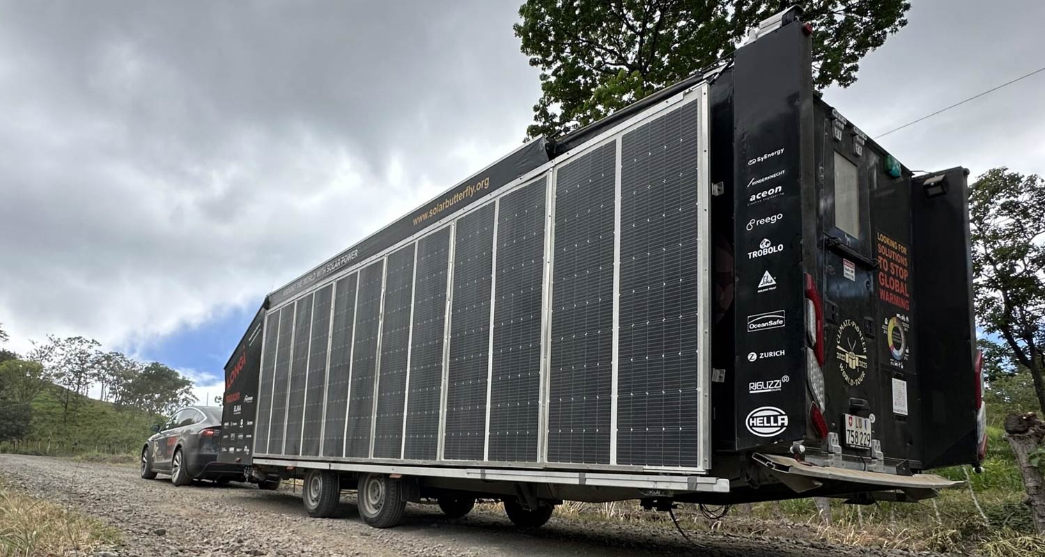 Tesla Model X pulling the SolarButterfly