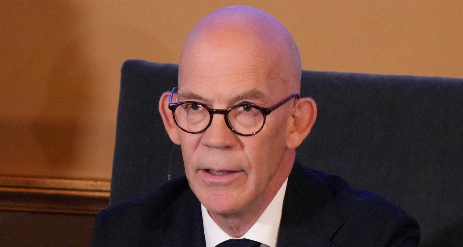 Hans Ellegren, permanent secretary of the Royal Swedish Academy of Sciences, announcing this year's Nobel Prize winners in Physics. Tom Little/Reuters