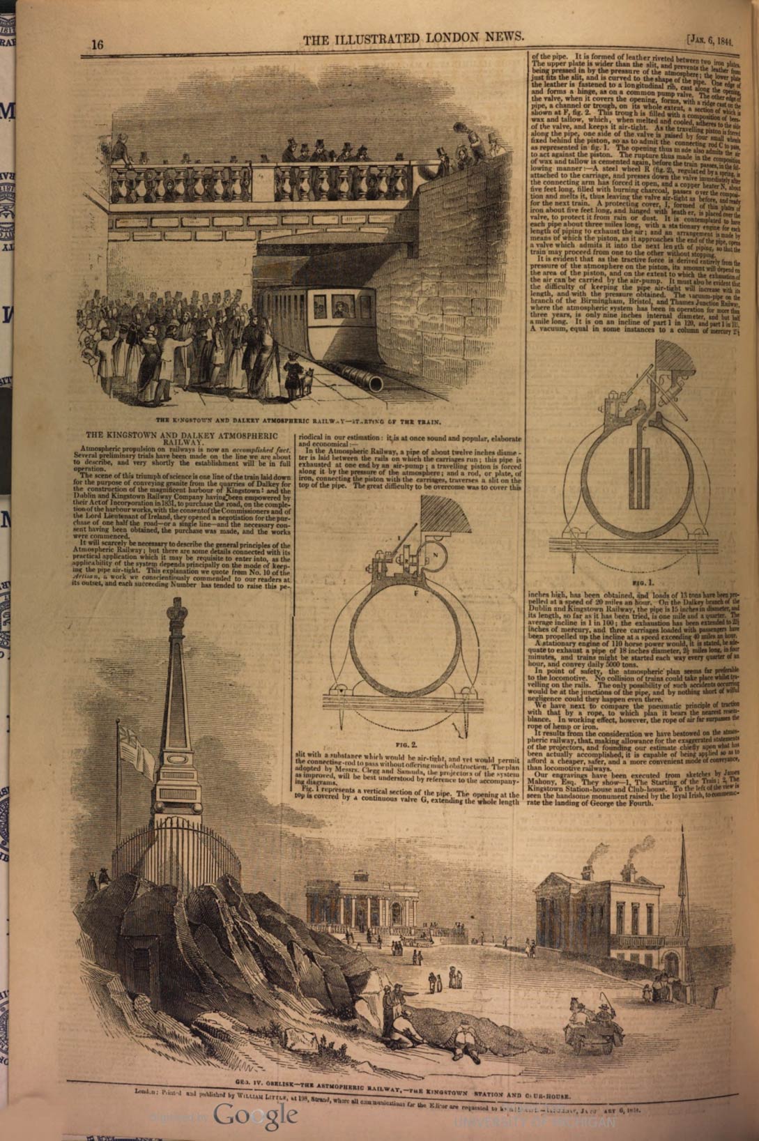 An 1844 newspaper page, describing how the Kingstown-Dalkey Atmospheric Railway works. Image: The Illustrated London News, 6 January 1844