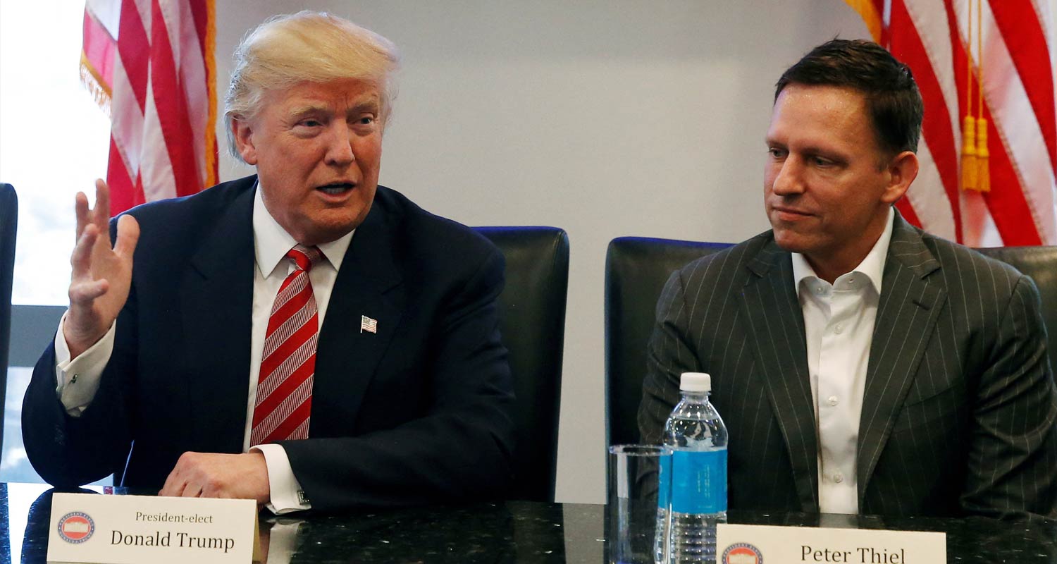 Donald Trump sits with Thiel during a meeting with technology leaders in New York in 2016. Shannon Stapleton/Reuters