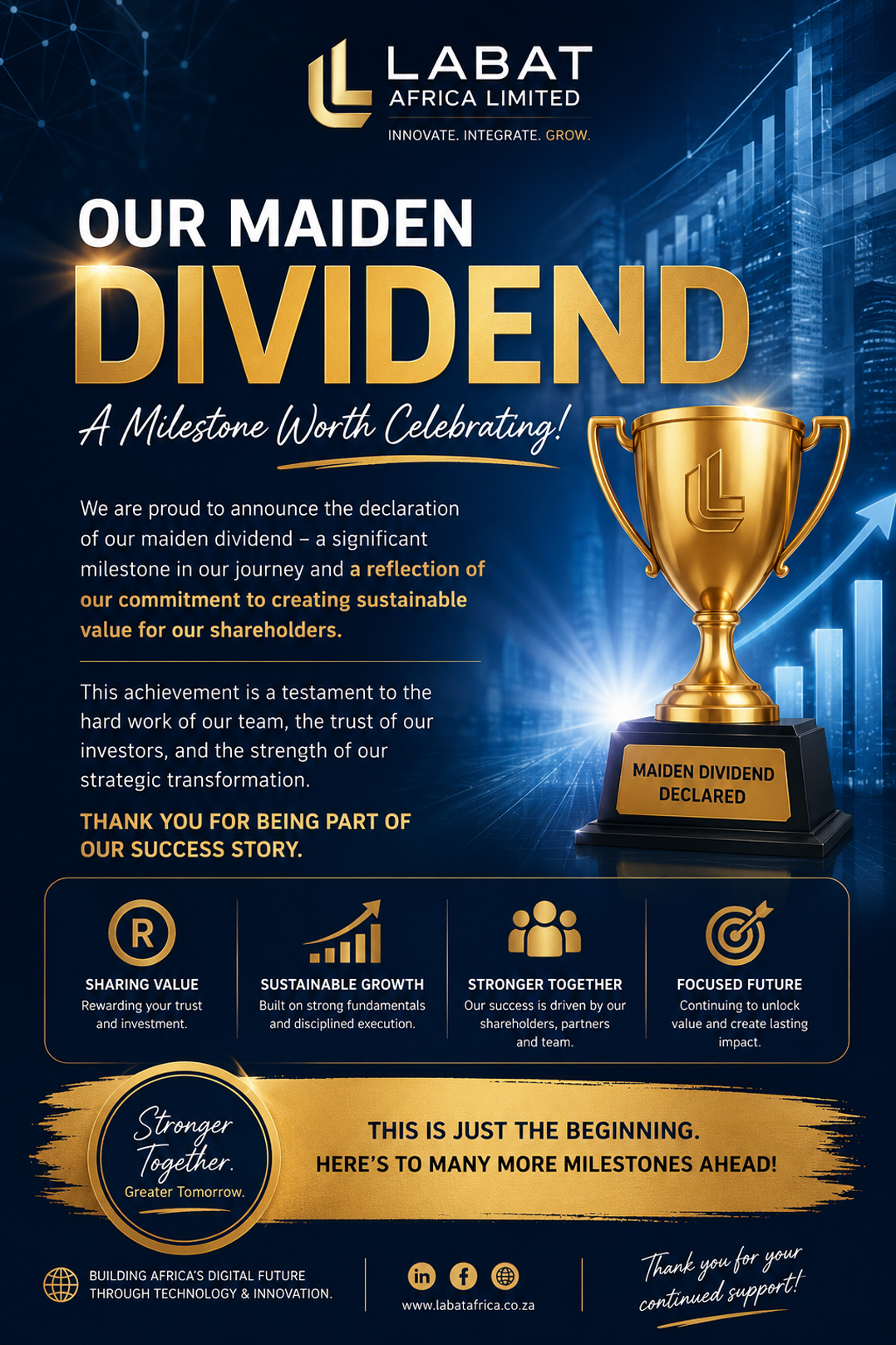 A notice published on Labat Africa's website touts its maiden dividend