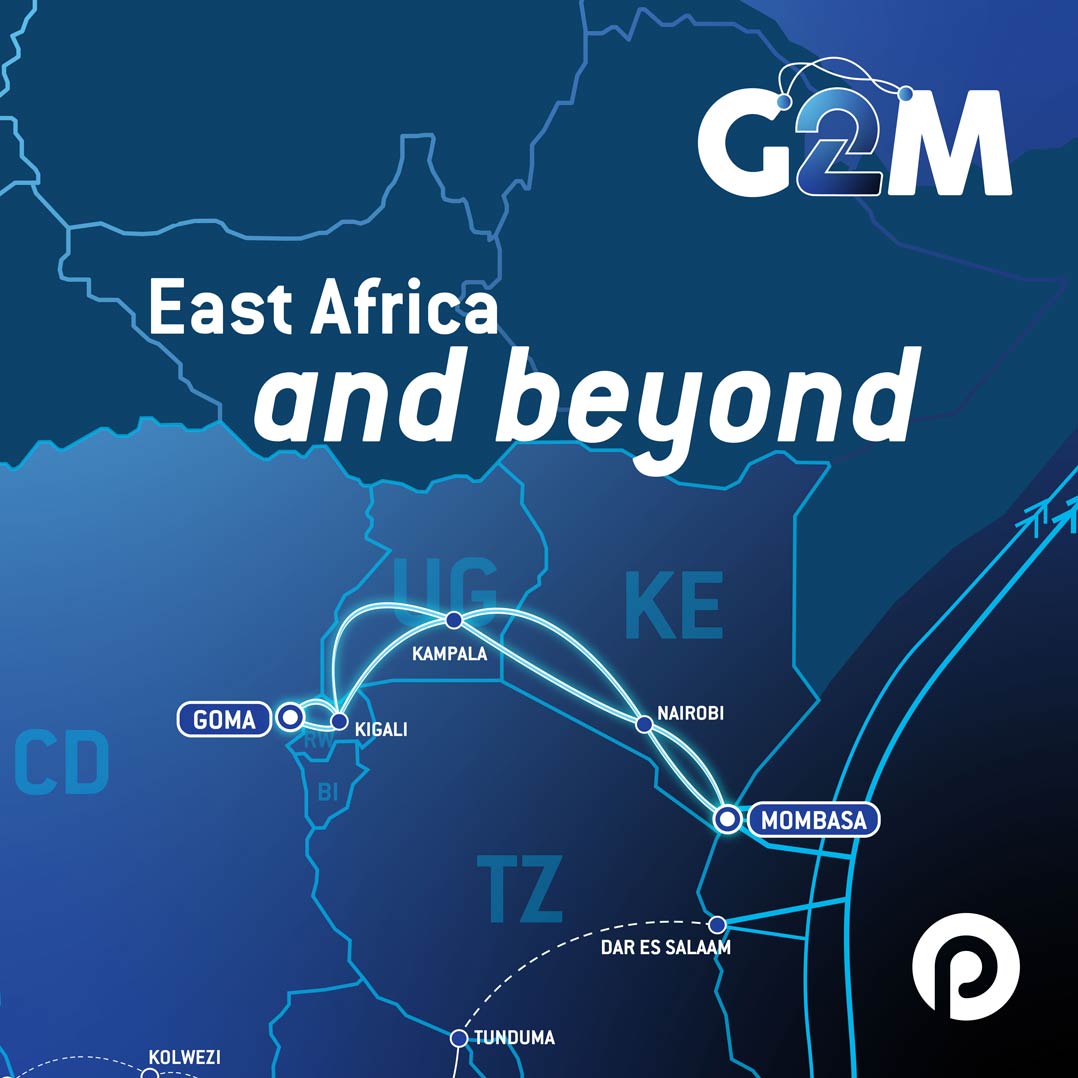 The 2 000km G2M (Goma-to-Mombasa) fibre route links Mombasa to Goma via Nairobi, Kampala and Kigali, interconnecting with data centres in each city
