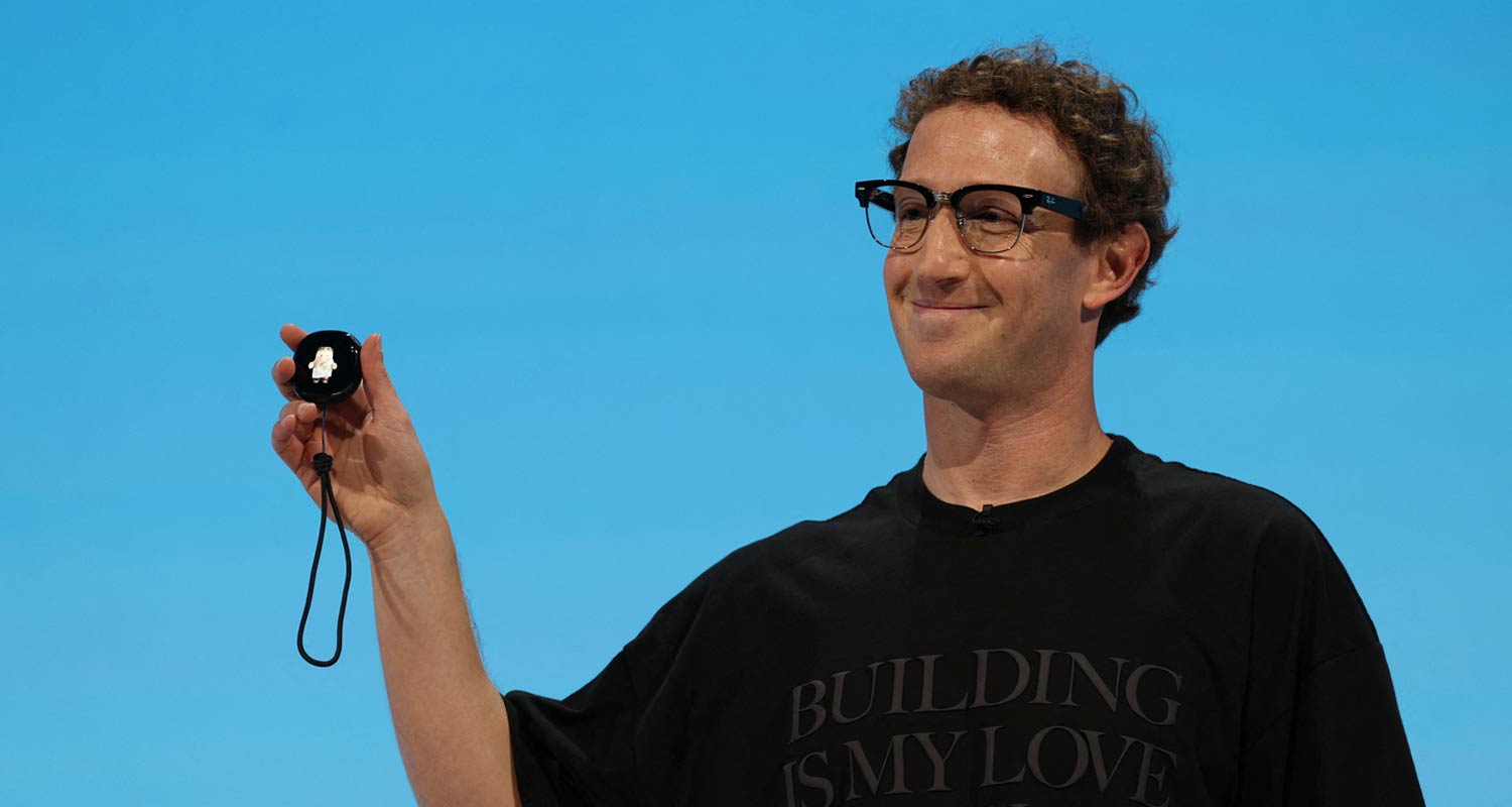 Meta CEO Mark Zuckerberg presents the Muse Charm during the Meta Connect event at the company's headquarters on Wednesday. Carlos Barria/Reuters