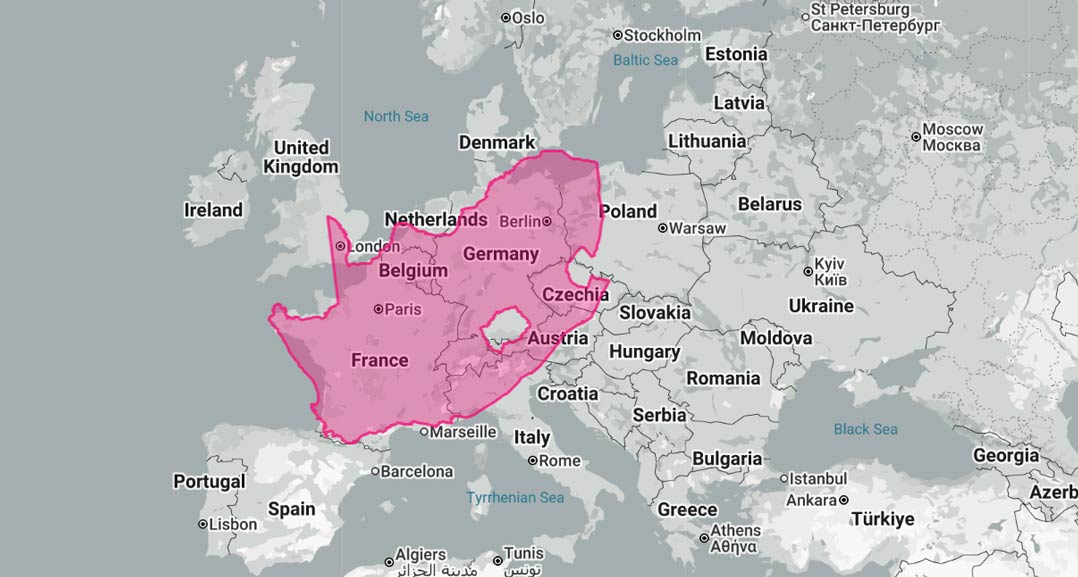 South Africa overlaid on Europe