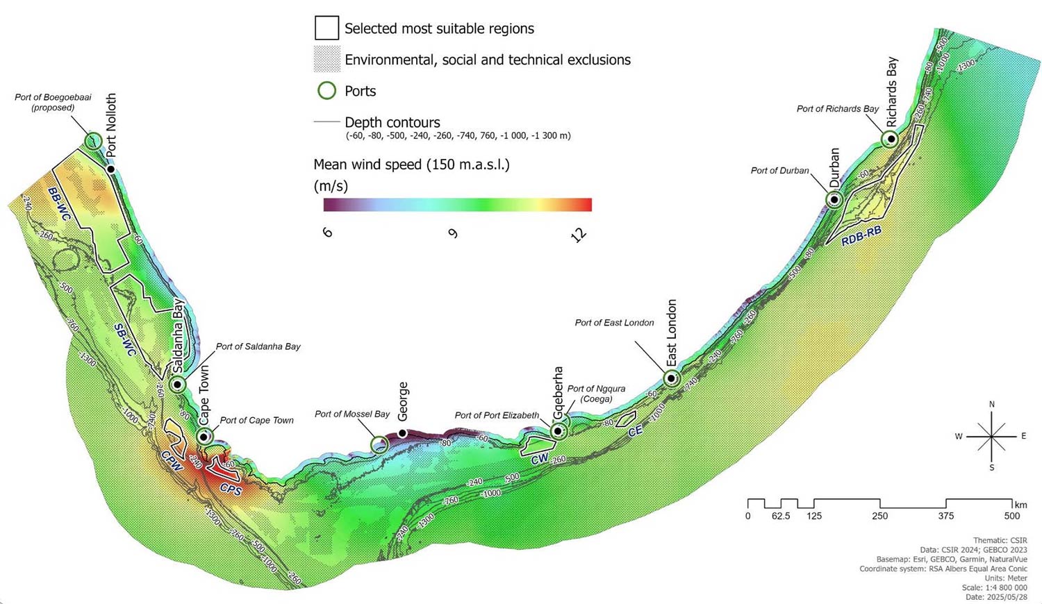 The framework maps the most suitable regions for offshore wind along South Africa's coast